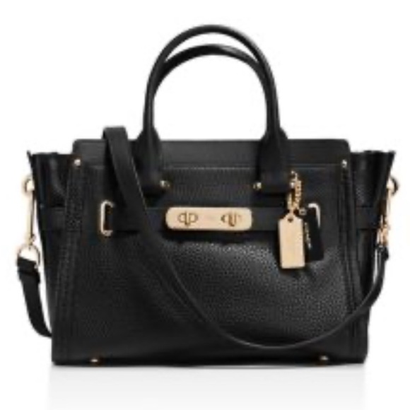 Coach Swagger 20 Belted Mini Black Gold Tone Pebbled Leather Crossbody Handbag - Picture 1 of 16